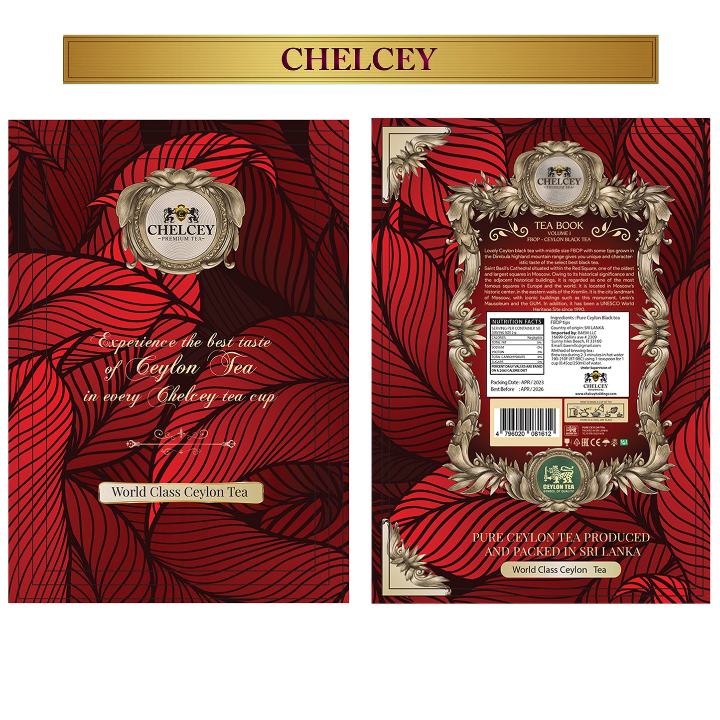 CHELCEY Gift tea set | TEA BOOK Volume I | Premium Ceylon black tea FBOP | Loose-Leaf | 3.5oz | Gift tins