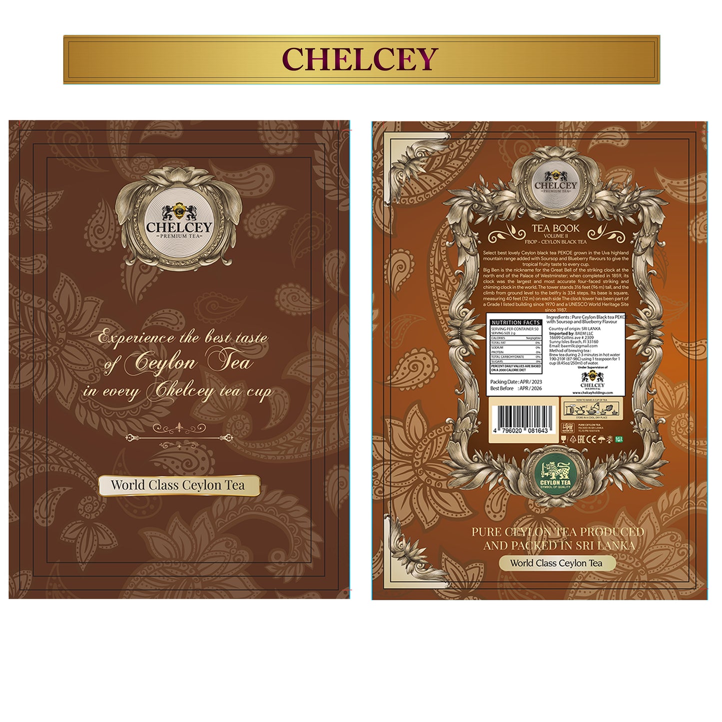 CHELCEY Gift tea set | TEA BOOK Volume II | Premium Ceylon black tea FBOP with Soursop & Blueberry | Loose-Leaf | 3.5oz | Gift tins