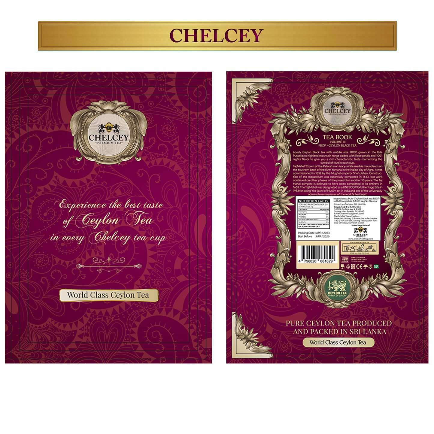 CHELCEY Gift tea set | TEA BOOK Volume III | Premium Ceylon black tea FBOP with Rose Petals and 1001 nights flavors | Loose-Leaf | 3.5oz | Gift tins