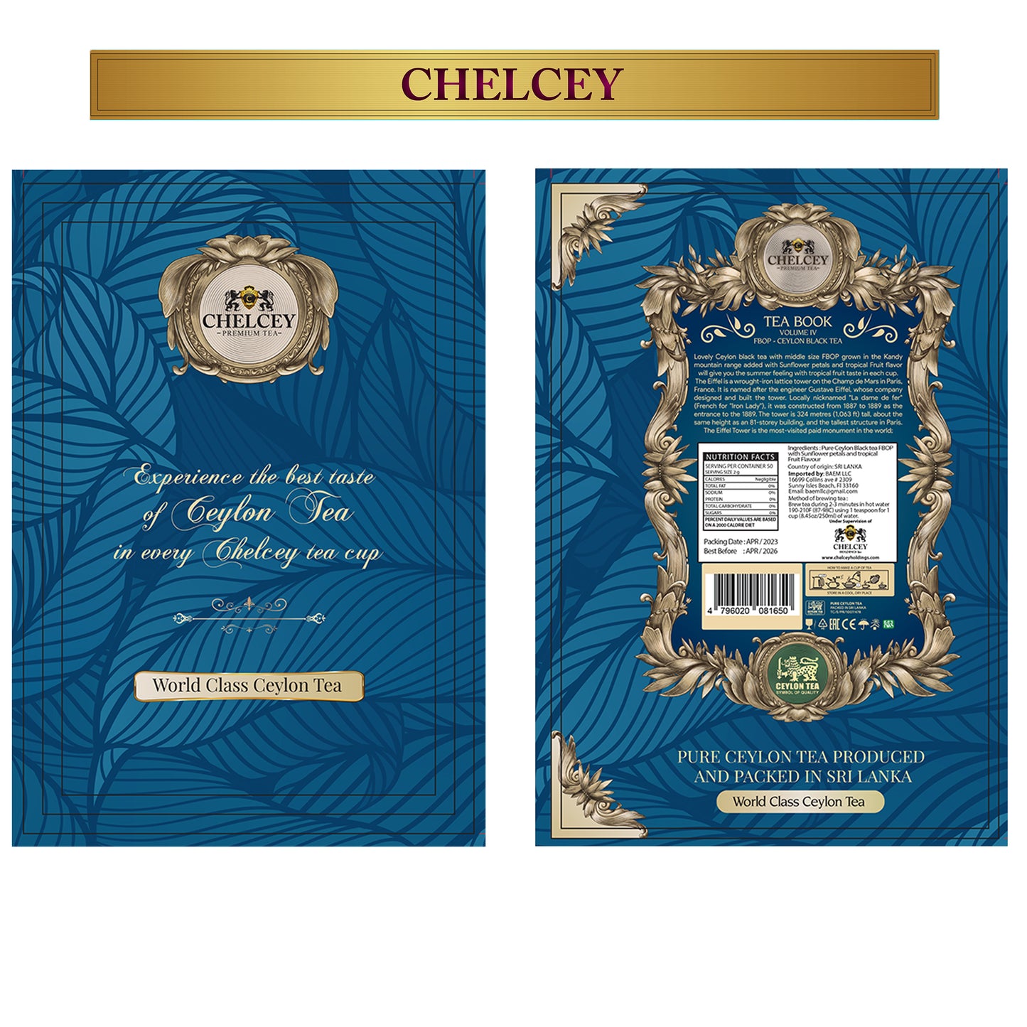 CHELCEY Gift tea set | TEA BOOK Volume IV | Premium Ceylon black tea FBOP with Sunflower Petals & tropical Fruit flavors | Loose-Leaf | 3.5oz | Gift tins