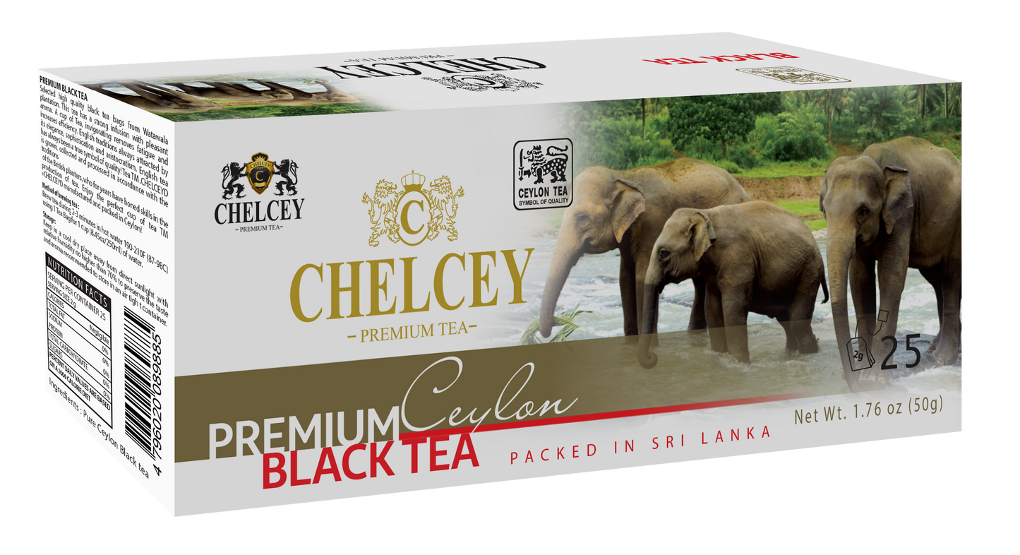 CHELCEY Black Tea Bags, Pack of 3, 75 count, foil wrapped, Flavorful, Robust, Caffeinated, The Best Ceylon Black Tea