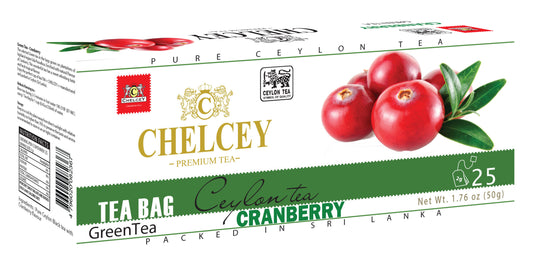 CHELCEY Premium Ceylon Green Tea Cranberry, Naturally flavored Tea Bags, 75 count (Pack of 3 wrapped), Flavorful, Robust, Caffeinated Teas