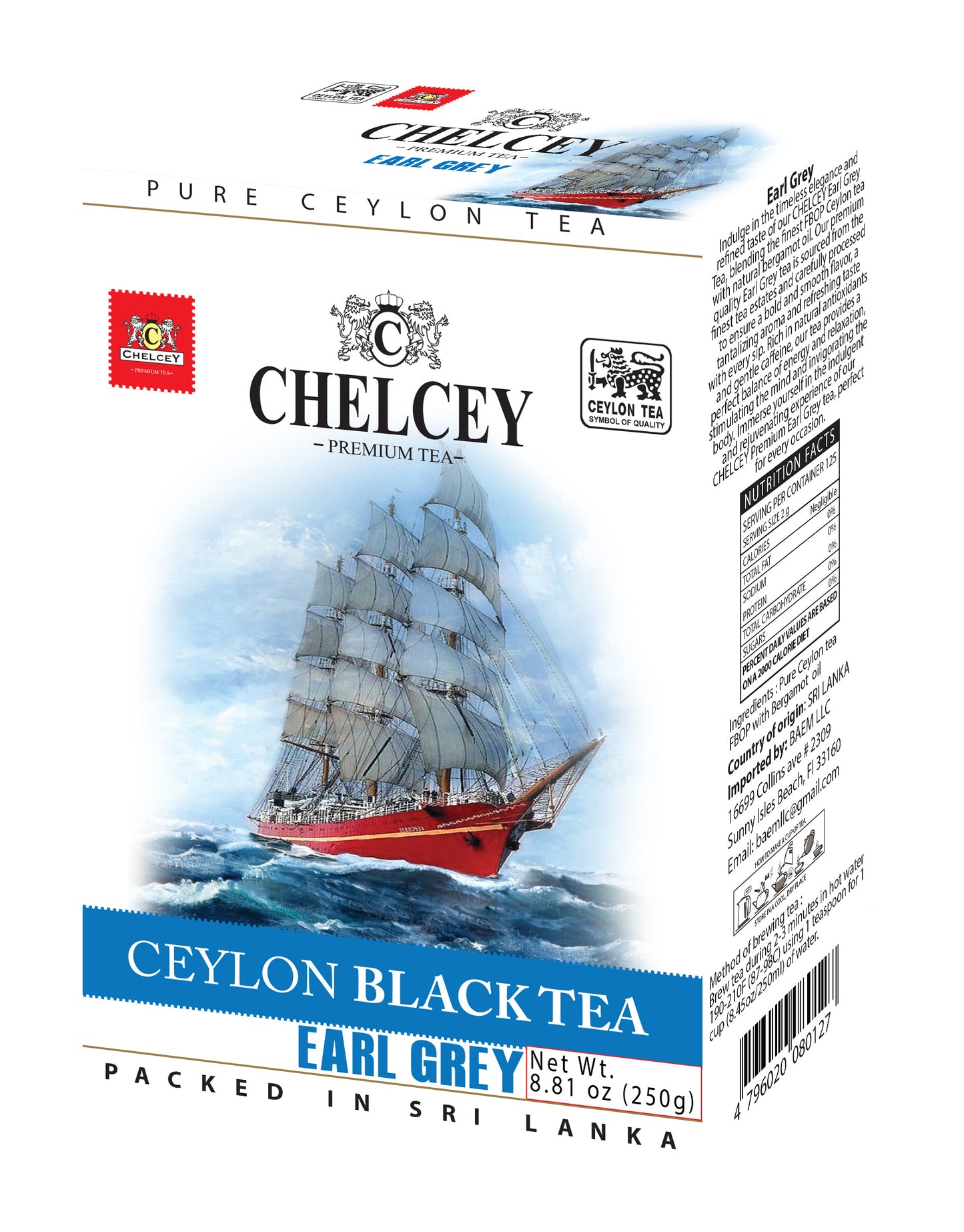 CHELCEY Premium Ceylon EARL GREY Tea, Loose Leaf, 10.6 oz, High Quality grade of  Black Tea &  Natural Bergamot Oil, Caffeinated Teas