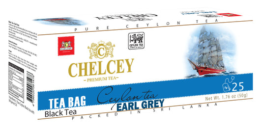 CHELCEY Premium Ceylon Black Earl Grey Tea Bags, Total 75 count (Pack of 3, wrapped), Flavorful, Robust, Caffeinated, The Best Ceylon Black Tea