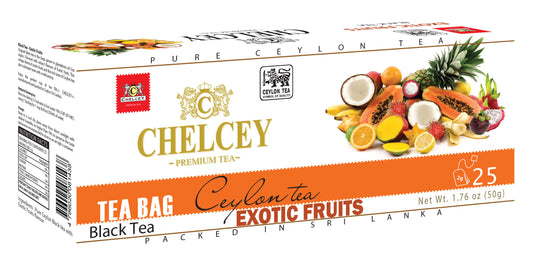 CHELCEY Premium Ceylon Black Tea Exotic Fruit, Naturally Flavored Tea Bags (Pack of 3), 75 Total, Flavorful, Robust, Caffeinated Teas