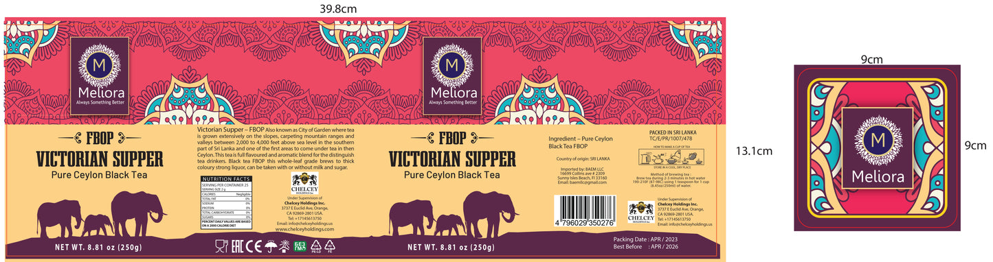 MELIORA Premium Pure Ceylon Tea FBOP VICTORIAN SUPPER