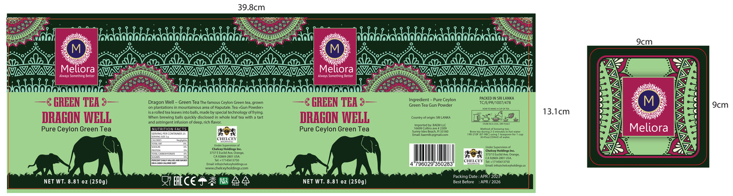 MELIORA Premium Pure Ceylon Green Tea DRAGON WELL