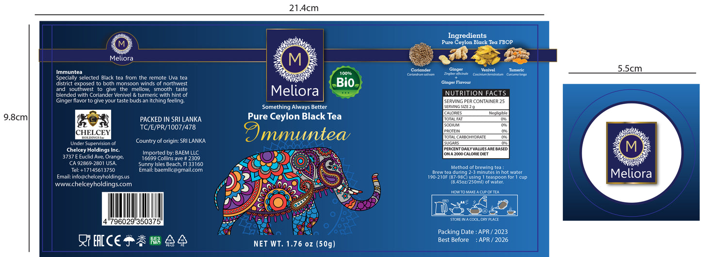 MELIORA Premium FBOP Ceylon IMMUNTEA Loose Leaves (1.8oz/50g)