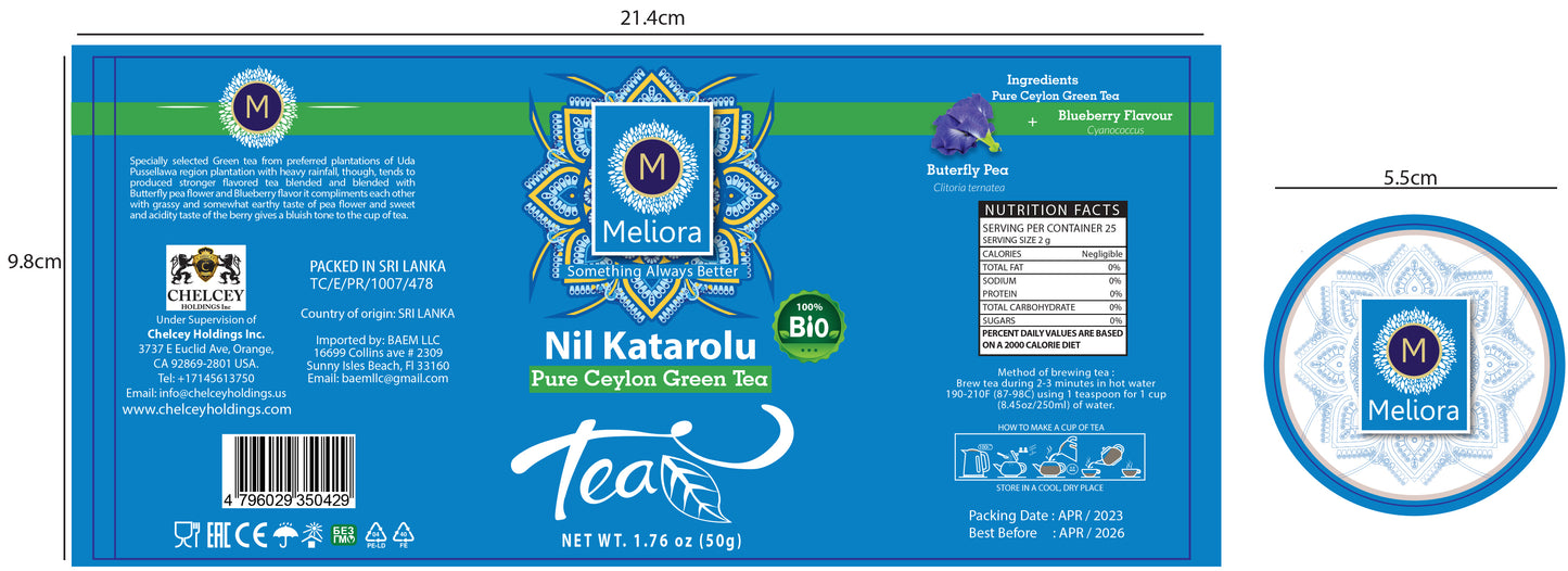 MELIORA Premium Ceylon NIL KATAROLU TEA