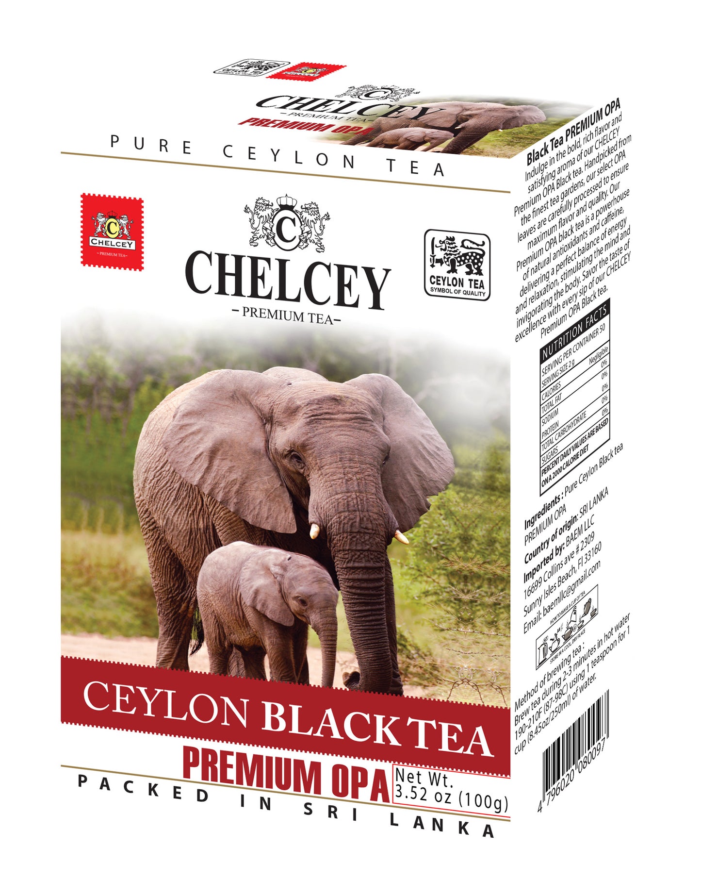CHELCEY Premium Ceylon Black Tea PREMIUM OPA, Loose Leaf, 10.6 oz, High Quality Grade, Caffeinated Teas
