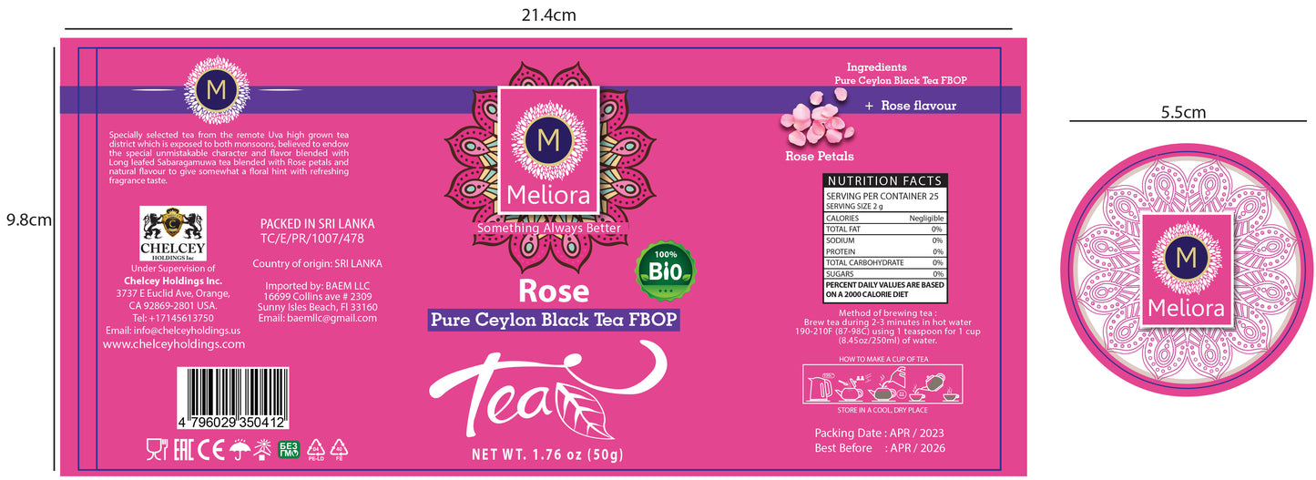 MELIORA Premium Ceylon ROSE TEA