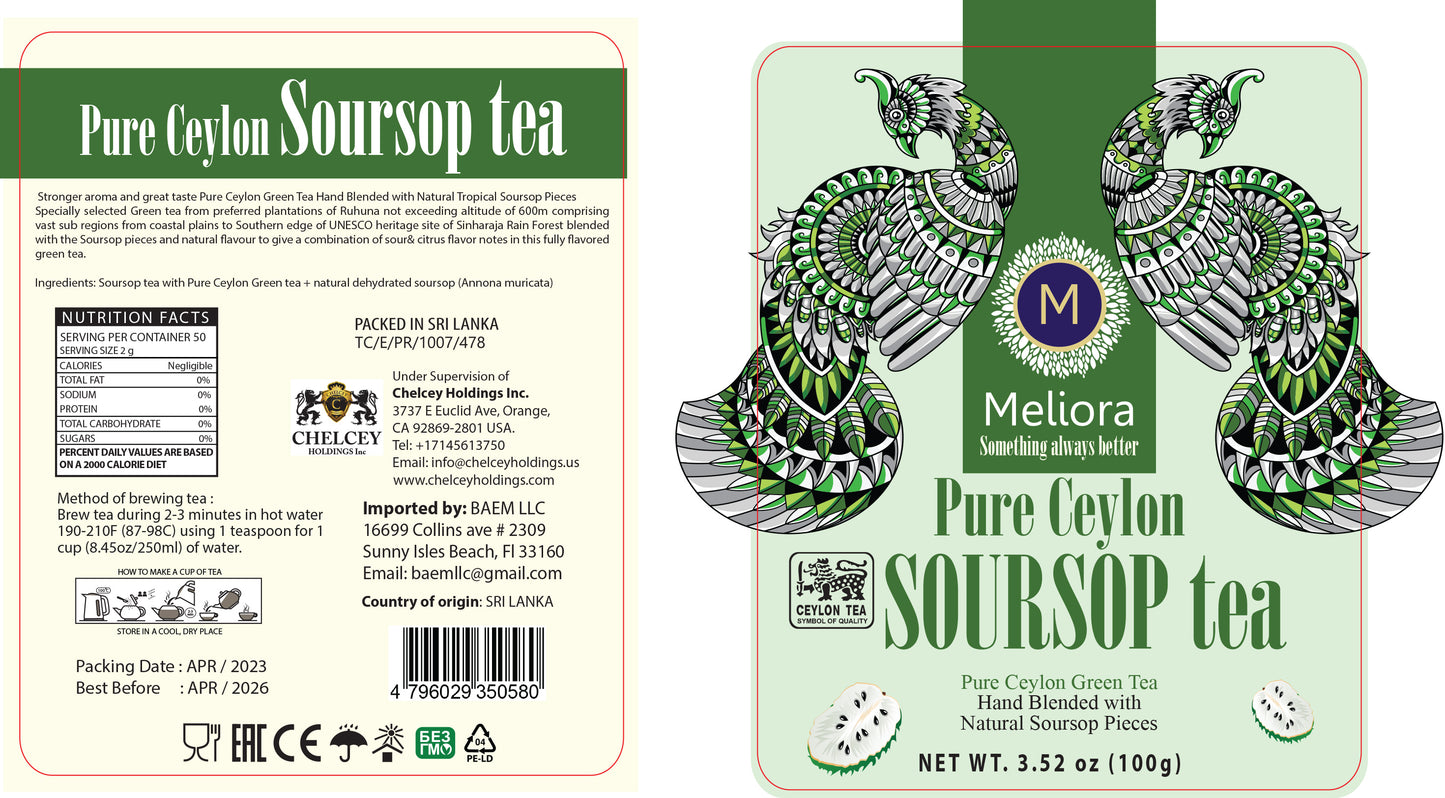 MELIORA Premium Pure Ceylon Fruit SOURSOP TEA