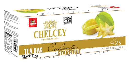 CHELCEY Premium Ceylon Black Tea Starfruit, Naturally Flavored Tea Bags (Pack of 3 wrapped with care), 75 Total, Flavorful, Robust, Caffeinated Teas