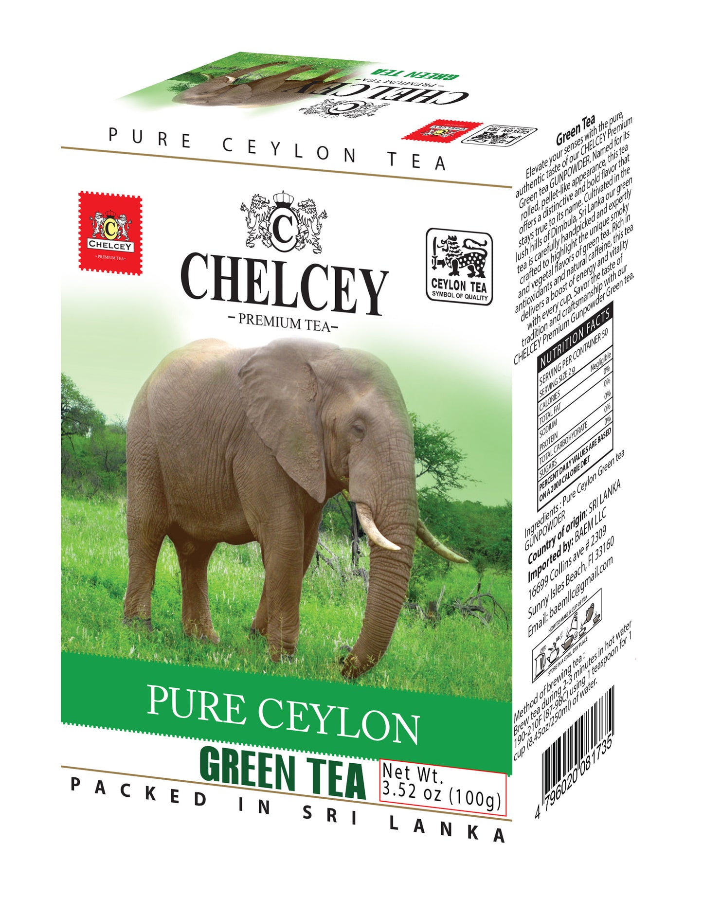 CHELCEY Premium Ceylon Green Tea GUNPOWDER, Loose Leaf, 10.6 oz, High Quality Grade, Caffeinated  Teas