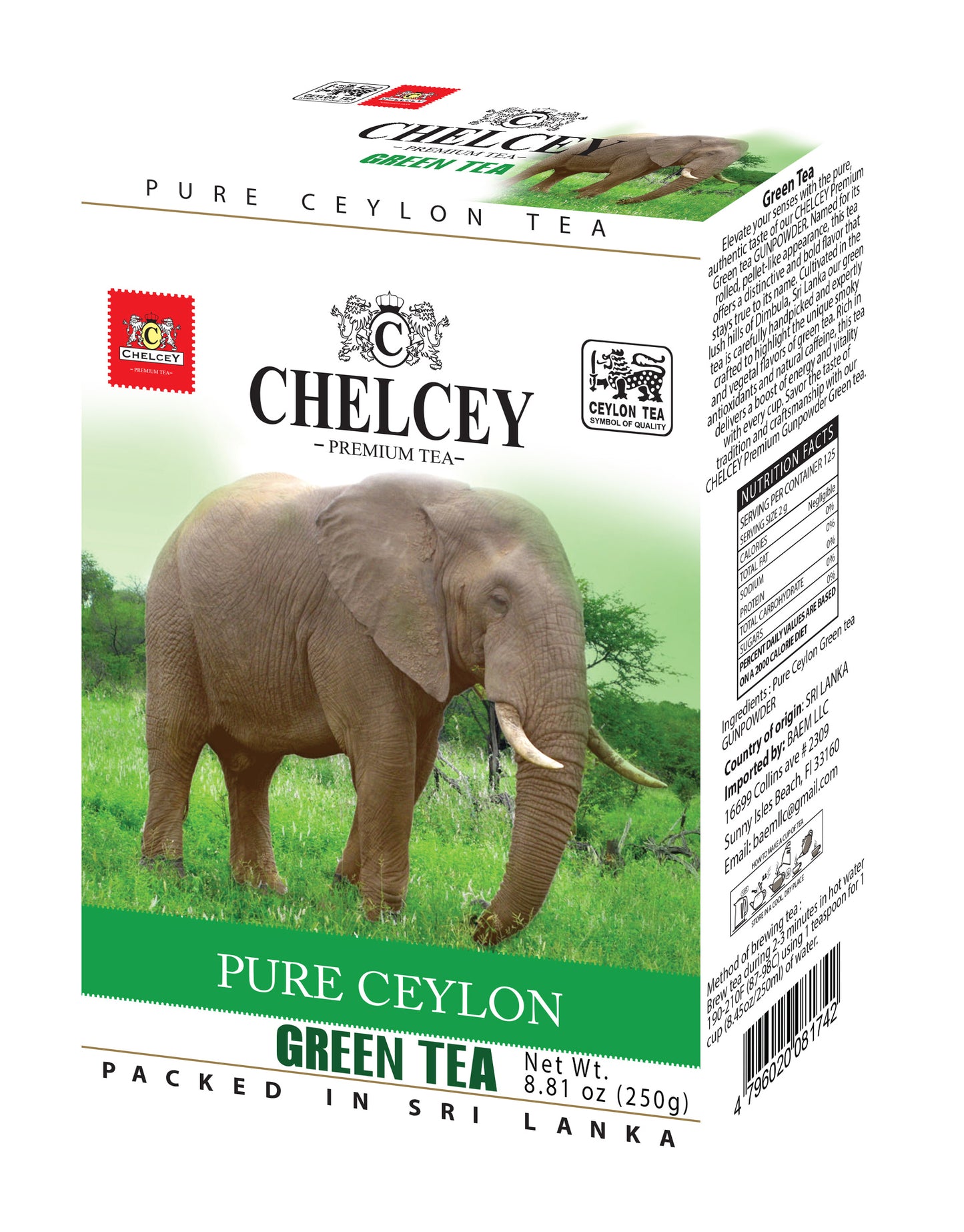 CHELCEY Premium Ceylon Green Tea GUNPOWDER, Loose Leaf, 10.6 oz, High Quality Grade, Caffeinated  Teas